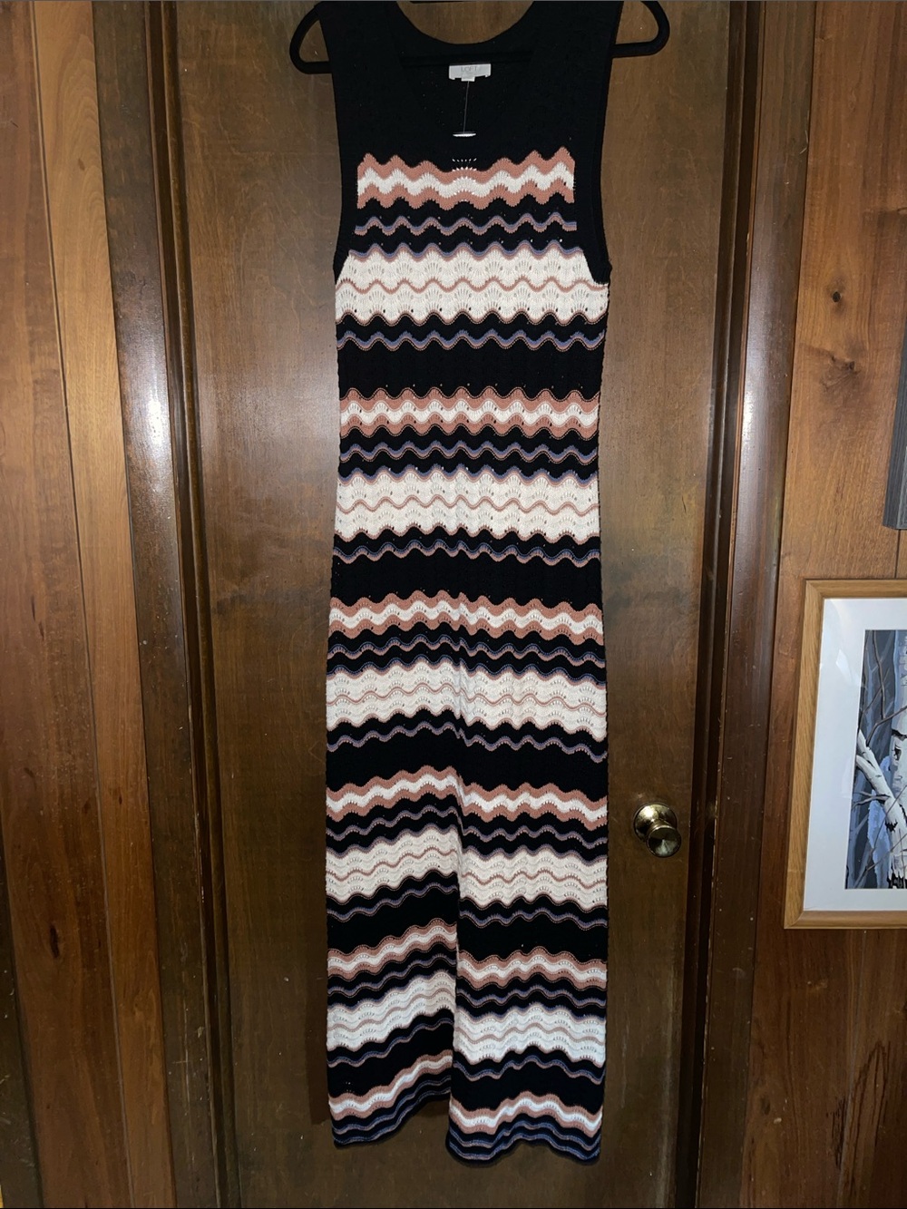 LOFT Black and Cream Zigzag Maxi Dress